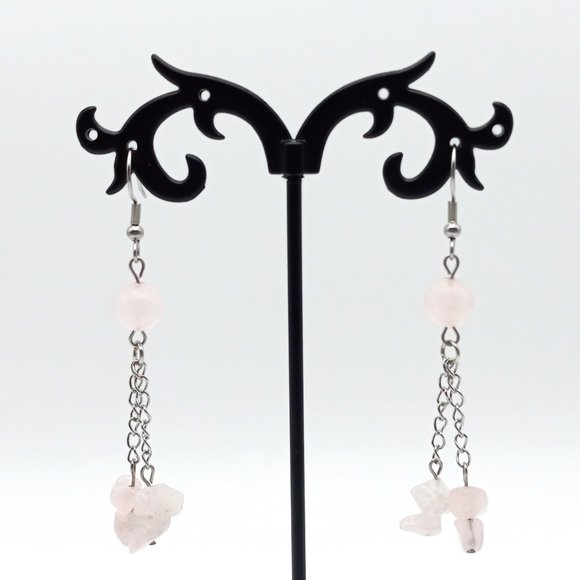 Rose Quartz Gemstone Chakra Healing Earrings Valentine's Day Handmade Jewelry - Picture 5 of 10